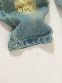 男婴复古风格仿旧柔软牛仔长裤，轻便，适合所有季节 - 中等水洗藍 - 查看 3