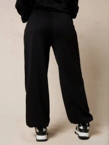 SUMWON WOMEN Performance Jogger Sweatpants Athletic Fleece Winter Workout Running Training Loungewear Stretchy Elastic Waist Cuffed Ankle Athleisure Gym Casual Comfort - Black - View 2