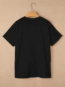 SHEIN LUNE Áo thun tay ngắn họa tiết trái tim rắn thời trang thoải mái, dễ mặc, đa năng cho nữ - màu đen - Xem 2