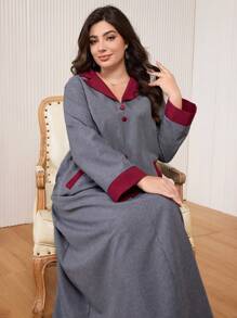 Al Najma Casual Colorblock Button Decor Long Sleeve Loose Regular Fit Dress, Plus Size, Suitable For Spring & Autumn Fall Cloth For Women - Multicolor - View 5