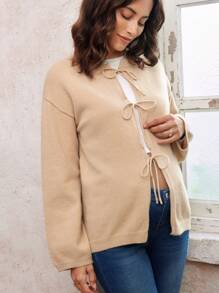 SHEIN Pregnant Women's Long Sleeve Knitted Casual Twist Sweater, Winter - Apricot - View 4