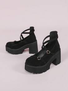 CUCCOO DOLLMOD Women's Black Simple College Style Platform Loafers - Black - View 9