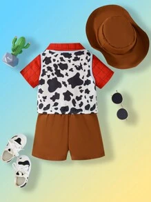 SHEIN 5pcs/Set Baby Boys Casual Vintage Cute Cow Print Vest Suit, Suitable For Outings In Spring And Summer - Multicolor - View 7