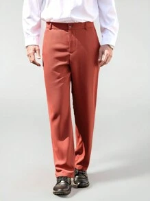 Manfinity VCAY 男士编织松紧腰直筒休闲正装裤，适合日常穿着