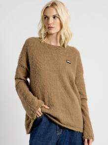 AiiRZ Pull tricoté doux et moelleux en mélange de laine, incontournable pour l'automne et l'hiver. Coupe ample et surdimensionnée. Badge logo sport décontracté pour le repos à la maison.