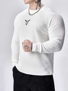 Gym Rark Men's Casual Minimalist Bull Head Print Sports Long Sleeve T-Shirt - White - View 3