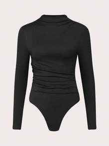 SHEIN LUNE 女士秋季立领长袖修身 T 恤紧身衣，休闲