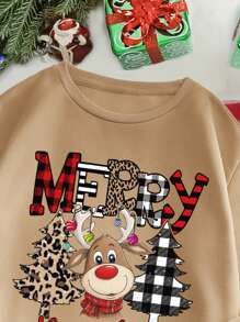 INAWLY 女士圆领圣诞树格子常规款运动衫，长袖，秋冬款