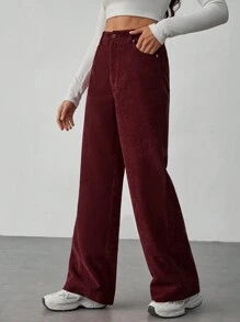 SHEIN Tall Pantalones casuales de mujer de unicolor con bolsillo delantero y botones