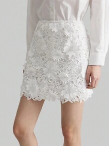Ontre White Mini Floral Skirt, Elegant Daily Wear, New Year, French Mini Skirt, Festive Outfit, White Floral Women's Mini Skirt, Elegant, Chic, Urban Modern Fashion