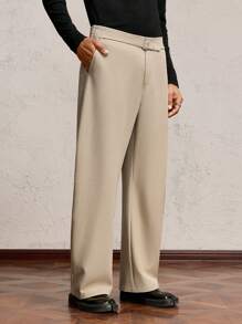 AKNOTIC Business Casual Quần ống đứng dệt rộng rãi cho nam, thích hợp mặc hàng ngày, quần dài kaki rộng thùng thình đơn giản, dành tặng chồng, quà tặng bạn trai - Màu Khaki - Xem 5