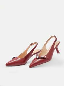CUCCOO BIZCHIC Party Banquet Sexy Red Pointed Silver Buckle Single Strap Stilettos Valentine's Day - Burgundy - View 9