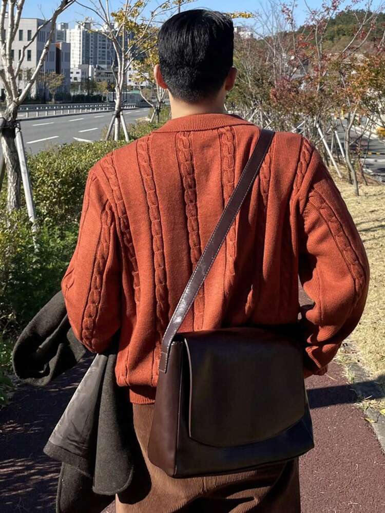 Men's Casual Solid Color Knitted Sweater, Autumn/Winter