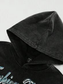 ROMWE MEN Street Life Valentine/Love/Couples/Heart/XOXO/Kisses/Hugs And Kisses/Be Mine/Babe/Baby/Kiss/Lip/Heart/Cupid/Angel/Rose/Smile/Butterfly/Cherry/Strawberry/3D Rose/Flower/Bow Print Sweatshirt For Men - Black - View 5