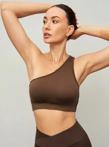 Activina Áo ngực thể thao liền mạch hở lưng một bên vai màu trơn dành cho nữ tập thể dục hàng ngày và múa ba lê - màu nâu - Xem 4