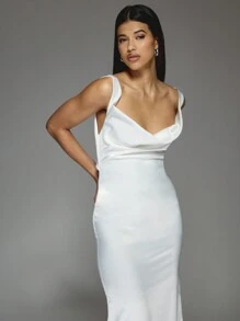 MISSGUIDED Sweetheart Neck Deep Cowl Neck And Back Flare Hem Maxi Dress - White - View 4