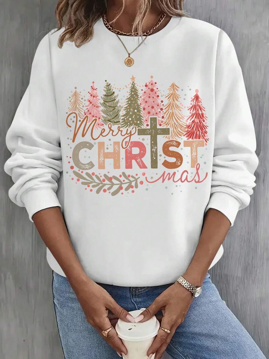 INAWLY 圣诞节必备时尚圣诞树印花休闲运动衫