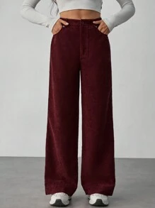 SHEIN Tall Pantalones casuales de mujer de unicolor con bolsillo delantero y botones