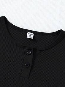 2pcs/Set Older Boys Gray Solid Long Sleeve Top And Checkered Long Pants Casual Loungewear Set - Black - View 4