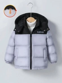 SHEIN Young Boy Classic Color Block Hooded Warm Lightweight Padded Coat,4-7 Years Old Boys Puffer Jacket For Winter,Career Day,Back-To-School,School Wear - Multicolor - View 1