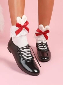 CUCCOO DOLLMOD 可爱法式细带芭蕾平底女鞋，时尚四季便鞋 - 黑色 - 查看 2
