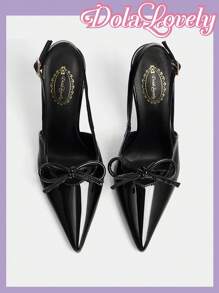 Dola Lovely Women's Burgundy Bow Decor High Heel Shoes With Ankle Strap, Suitable For Going Back To Work For Vibe And Spring Shoes Spring Break Easter - Black - View 5