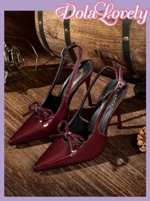 Dola Lovely Women's Bowknot Decor Lolli-Goth Stilettos, Burgundy Color, Back-Tie For Return To Work For And Vibe And Spring Shoes Spring Break Easter