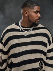 Manfinity NXTstreet Plus Size Men's Casual Plus Size Distressed Knit Sweater