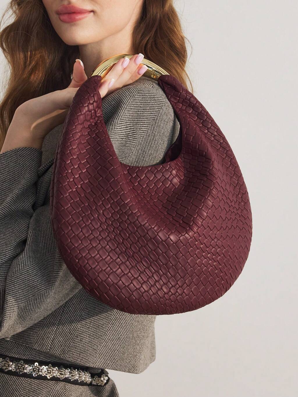 FASHIONABLE STREETWEAR PLAIN TEXTURE CRESCENT HANDBAG FOR WOMEN, VALENTINES