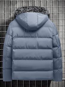 Manfinity Homme 男士纯色简约日常连帽长袖棉衣,秋季男装,男士冬装,纯色加绒保暖冬装,黑色冬装