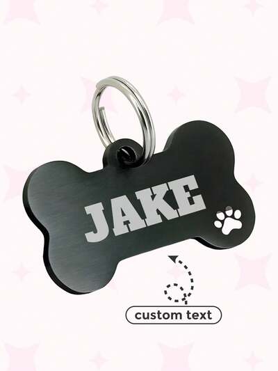 1pc Customized Pet Name Tag, Dog Tag, Dog ID Tag, Dog Name Plate, Customized Dog Tag, Engraved Dog Tag, Black Personalized Dog Tag, Bone Shaped Dog Tag, Thoughtful Memorial Gift For Father, Vacation Style, Autumn Decor ,Travel Organizer
