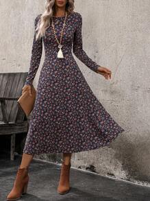 EMERY ROSE Vestido informal de talla grande para mujer con cintura ceñida y estampado floral ditsy para invierno