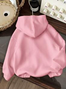 SHEIN EZwear 休闲简约豹纹图案连帽宽松长袖女式运动衫 - 淺粉色 - 查看 2