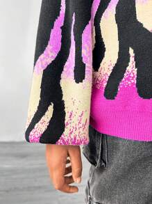 SHEIN Explorewe Áo len chui đầu họa tiết jacquard ombre ngọn lửa thời trang đường phố cho bé gái tuổi teen, thể hiện sự kết hợp mát mẻ và thời trang. Thích hợp mặc vào mùa thu/đông, giữ ấm và thoải mái - Nhiều màu - Xem 3