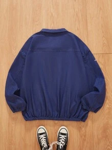 Manfinity Roghcode Men's Loose Casual Denim College Jacket, Blue Grey - Dusty Blue - View 2