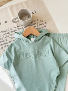 SHEIN Baby Girls Solid Color Knitted Hoodie Top And Elastic Waist Long Pants 2 Pieces Set, Spring/Summer - Green - View 6