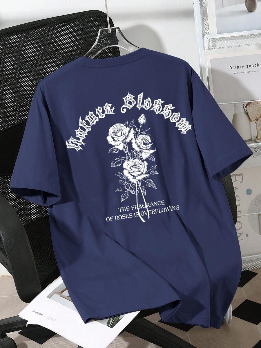 Manfinity Dauomo Nam Đồ họa hoa & khẩu hiệu Áo thun - Màu xanh hải quân - Xem 1