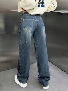 RueChic Y2K Style Washed Low Waist Straight Leg Jeans - Medium Wash - View 2