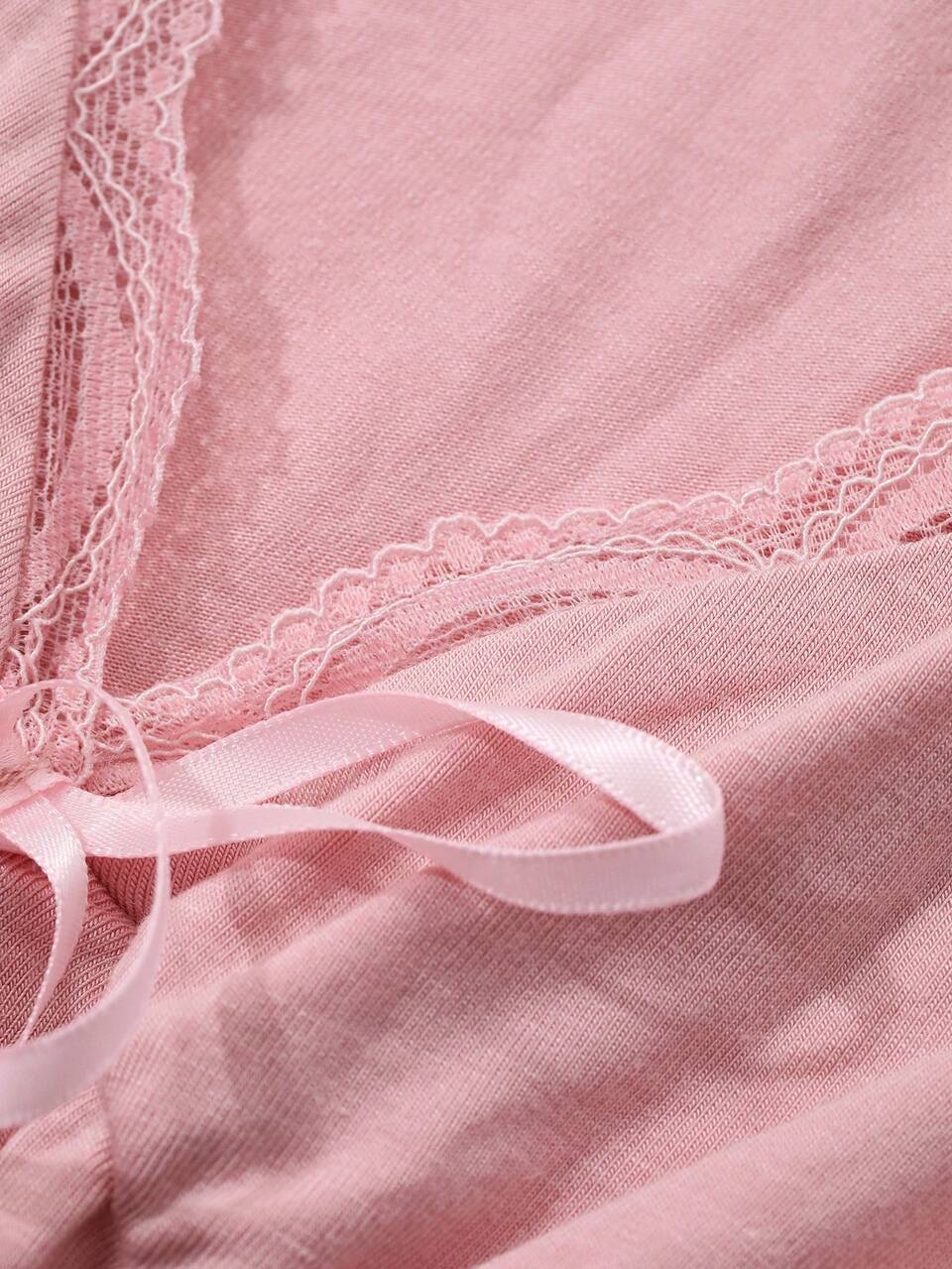 Bowknot Decor Ruffle Trim Waist Nightgown Pajama, Fall, Winter