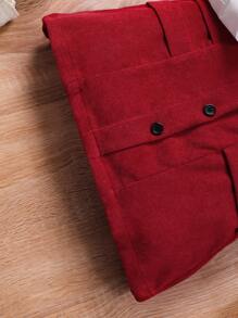 Conjunto de 2 piezas para niña preadolescente con blusa de manga larga con botones delanteros y decoración de moño, talla grande falda mini - Rojo - Ver 7