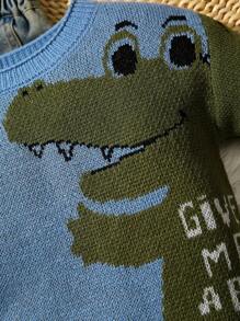 Maglione carino con collo tondo, a maglia calda, con motivo cartoni animati di animali verdi, adatto per bambini/ragazzi, perfetto per feste, compleanni