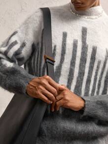 AKNOTIC Business Casual Men's Color Block Crew Neck Loose Knit Sweater, Long Sleeve, For Fall Winter - Grey - View 6