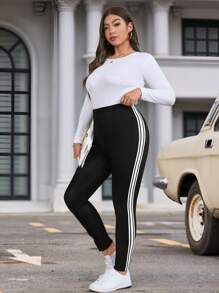 SHEIN LUNE Leggings deportivos casuales de talla grande, adecuados para atuendos de aeropuerto en otoño/invierno, atuendos de Acción de Gracias, ropa de Año Nuevo, ropa casual de primavera/verano para uso diario. Leggings ceñidos de cintura alta elásticos y de punto, adecuados para deportes, yoga y actividades al aire libre.