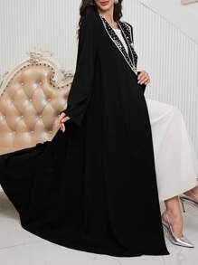 Al Najma Women Textured Collar Embellished Oversized Long Sleeve Abaya, Suitable For Autumn & Winter, Elegant Modest Open Abayas, For Casual Daily/Party