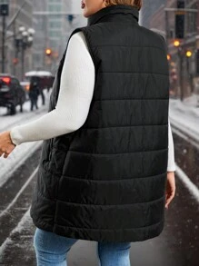 SHEIN Clasi Abrigo casual con acolchado sin mangas, talla grande, invierno