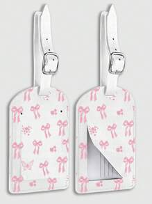 ROMWE Kawaii 1 chiếc thẻ hành lý bảo vệ sự riêng tư bằng da mềm có nơ màu hồng, thiết kế minh họa rỗng hình hoa màu hồng - trắng - Xem 4