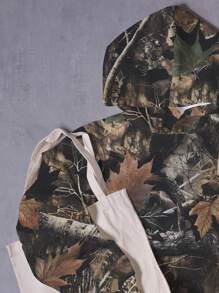 Manfinity EMRG丛林迷彩枯树枝枯树叶标准码时尚休闲男士大码连帽卫衣 - 白色 - 查看 4