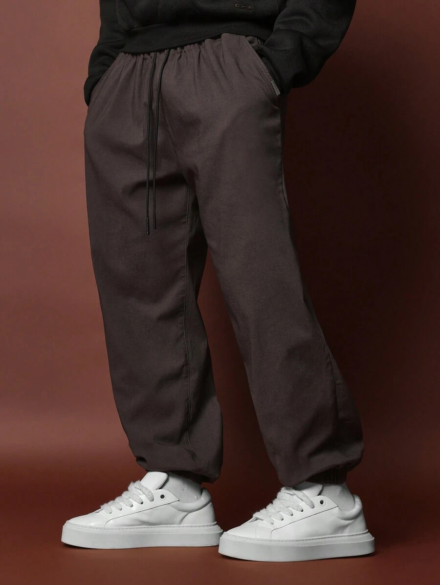 SUMWON Loose Fit Nylon Cuffed Hem Jogger - Grey - View 1