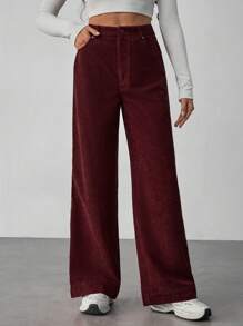 SHEIN Tall Pantalones casuales de mujer de unicolor con bolsillo delantero y botones
