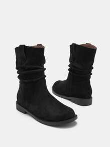 CUCCOO BIZCHIC Black Faux Suede Comfortable Platform Ankle Boots, Slip-On Style For Women